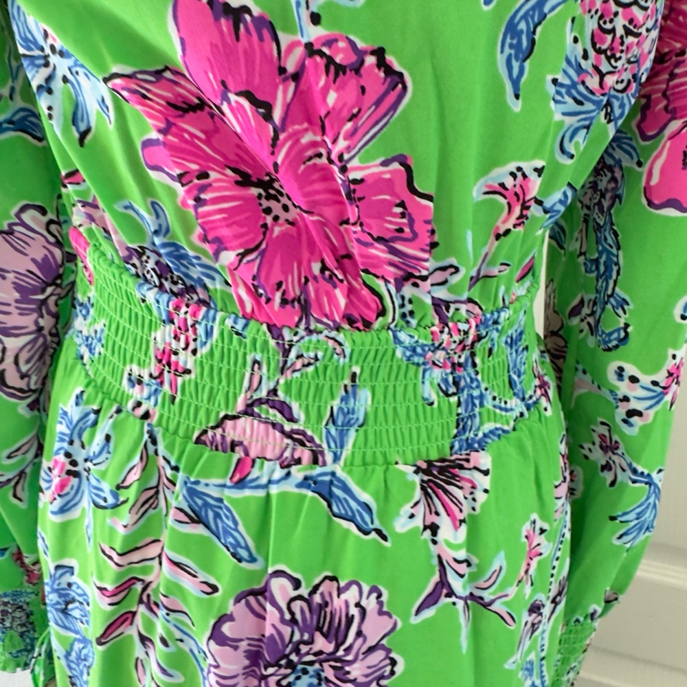 Lilly Pulitzer Cristiana Stretch Midi Dress Gecko Green Brewsters Blooms Sz 00 - Picture 4 of 16